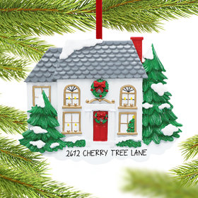 Personalized White House with Pine Trees Christmas Ornament
