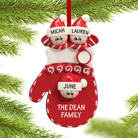 Personalized Mitten Family of 3 Christmas Ornament