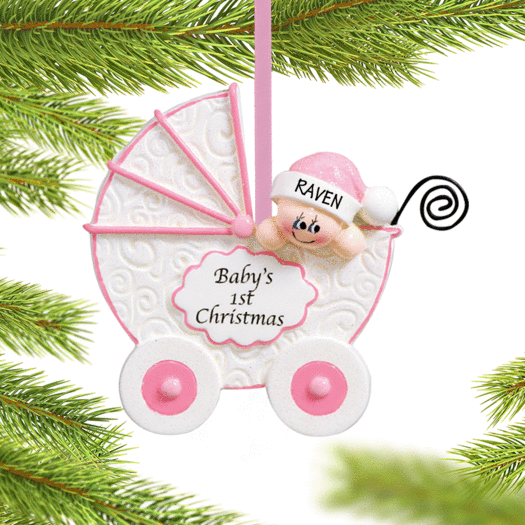 Personalized Baby Buggy First Christmas Girl Christmas Ornament