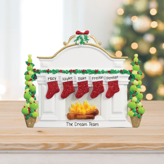 Personalized Business Mantel with 5 Stockings Tabletop Christmas Ornament