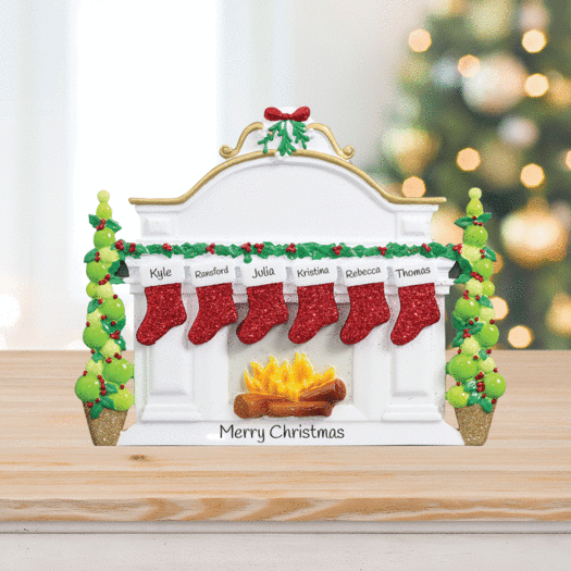 Personalized Mantel with 6 Stockings Tabletop Christmas Ornament