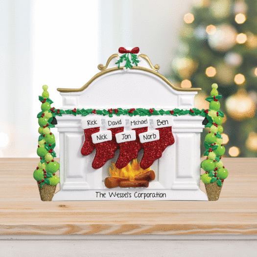 Personalized Business Mantel with 7 Stockings Tabletop Christmas Ornament