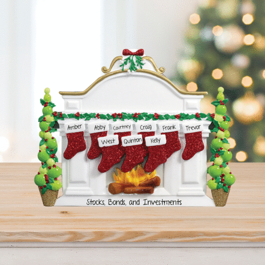 Personalized Business Mantel with 9 Stockings Tabletop Christmas Ornament