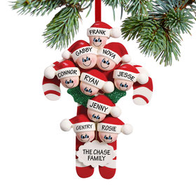 Personalized Candy Cane Family of 9 Christmas Ornament