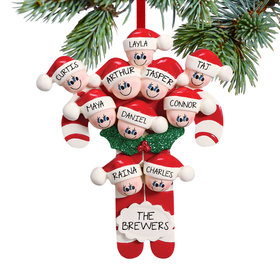 Personalized Candy Cane Family of 10 Christmas Ornament
