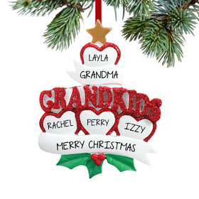 Personalized Grandkids Hearts 4 Christmas Ornament