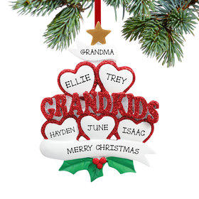 Personalized Grandkids Hearts 5 Christmas Ornament