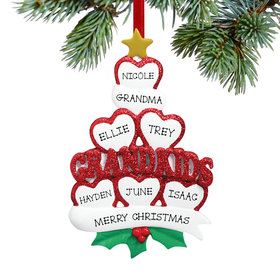 Personalized Grandkids Hearts 6 Christmas Ornament
