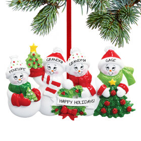 Snowmen with Banner Family of 4 Grandparents Christmas Ornament