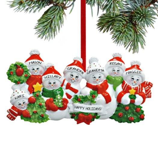 Snowmen with Banner Family of 7 Grandparents Christmas Ornament