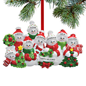 Snowmen with Banner Family of 8 Grandparents Christmas Ornament