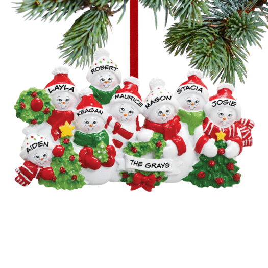 Personalized Snowmen with Banner Family of 8 Christmas Ornament