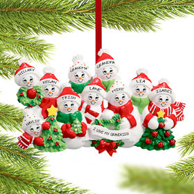 Snowmen with Banner Family of 10 Grandparents Christmas Ornament