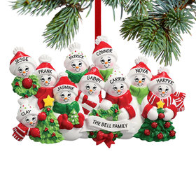 Personalized Snowmen with Banner Family of 10 Christmas Ornament