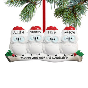 Personalized Wise Owl Family of 4 Christmas Ornament