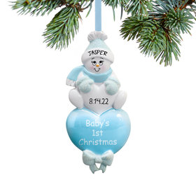 Personalized Baby Boy's First Christmas Blue Snowman Christmas Ornament
