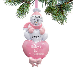 Personalized Baby Girl's First Christmas Pink Snowman Christmas Ornament