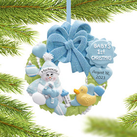 Personalized Baby Wreath Boy For Baby's First Christmas Ornament