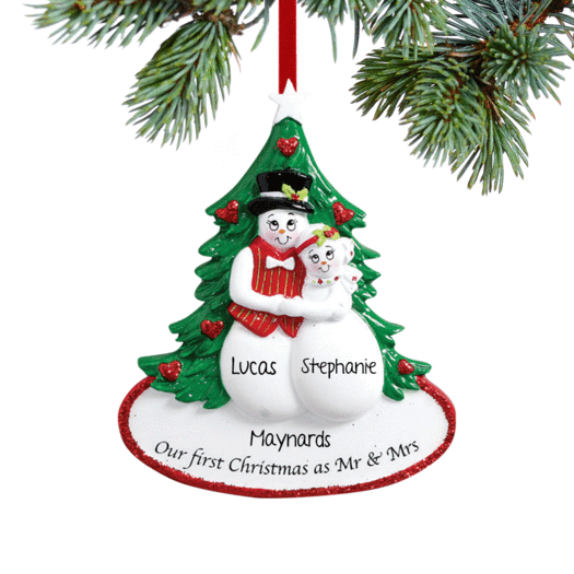 Personalized Our First Christmas as Mr & Mrs Snow Couple Christmas Ornament