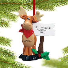 Personalized Moose Standing Next To Sign Christmas Ornament