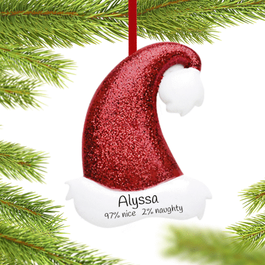 Personalized Red Glitter Santa Hat Christmas Ornament