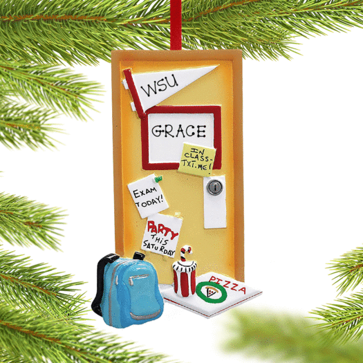 Personalized Dorm Door with Pizza Box Christmas Ornament