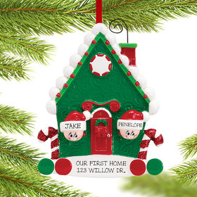 Personalized Candy Cane House Couple Christmas Ornament