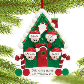 Personalized Candy Cane House Family of 4 Christmas Ornament