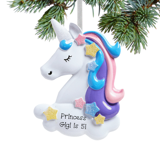 Personalized Birthday Pretty Pastel Unicorn Christmas Ornament