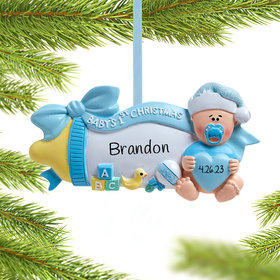 Personalized Baby's First Christmas Baby Bottle (Blue) Christmas Ornament