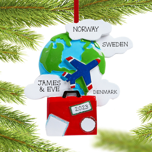 Personalized World Travelers Christmas Ornament