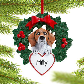 Personalized Beagle Dog with Wreath Christmas Ornament