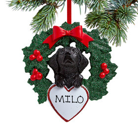 Personalized Black Lab Dog with Wreath Christmas Ornament