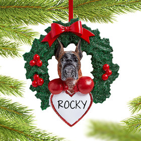 Personalized Boxer Dog with Wreath Christmas Ornament