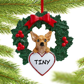 Personalized Chihuahua Dog with Wreath Christmas Ornament