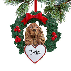 Personalized Cocker Spaniel Dog with Wreath Christmas Ornament