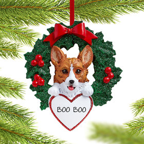 Personalized Corgi Dog with Wreath Christmas Ornament
