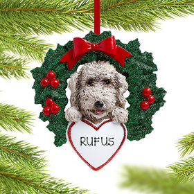 Personalized Labradoodle Dog with Wreath Christmas Ornament
