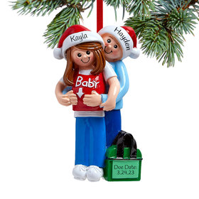 Personalized Baby on the Way Couple Christmas Ornament