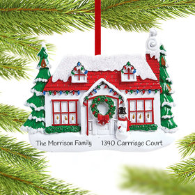 Personalized Red Roof House with Snowman Christmas Ornament