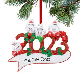 Personalized 2023 Snowman Family of 4 Christmas Ornament