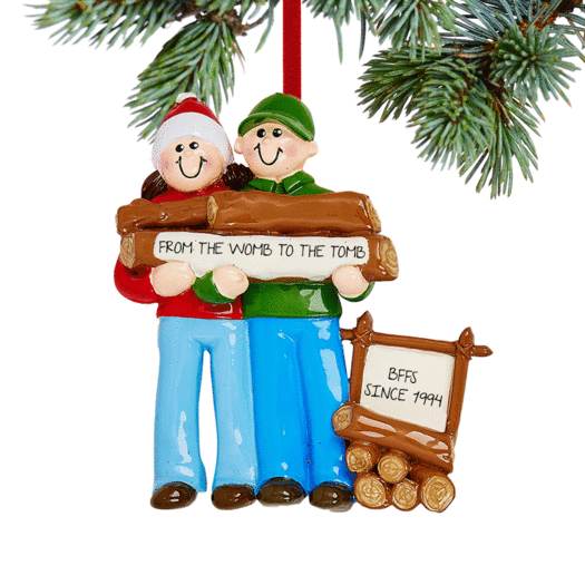 Personalized Log Siblings Christmas Ornament