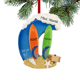 Personalized Surfboard Couple Christmas Ornament