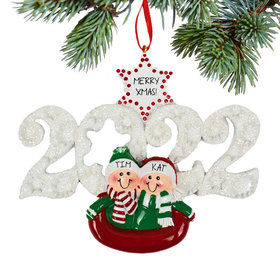 Personalized Sledding Couple Christmas Ornament