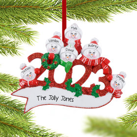 Personalized 2023 Snowman Family of 6 Christmas Ornament