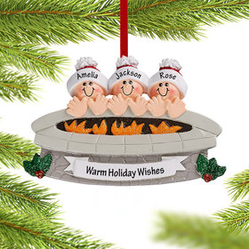 Personalized Firepit Family of 3 Christmas Ornament