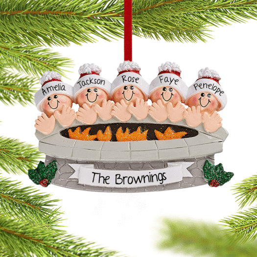 Personalized Firepit Family of 5 Christmas Ornament