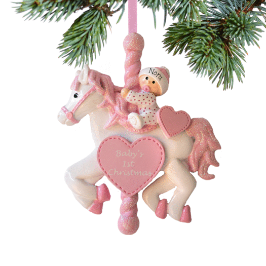 Personalized Baby Girl Carousel Christmas Ornament