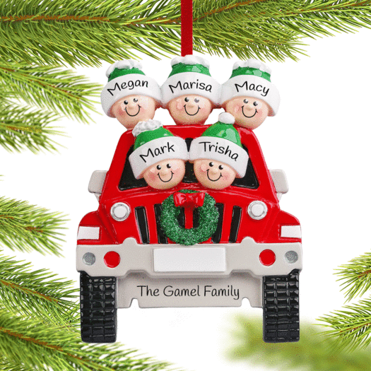 Personalized SUV Family of 5 Christmas Ornament
