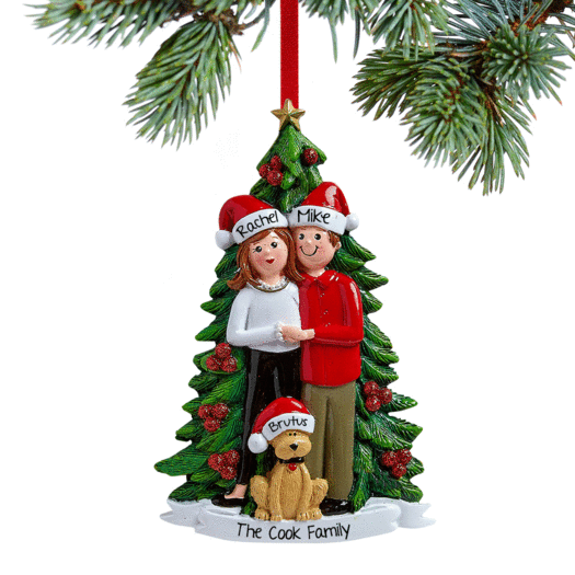Personalized Couple with Dog Christmas Ornament
